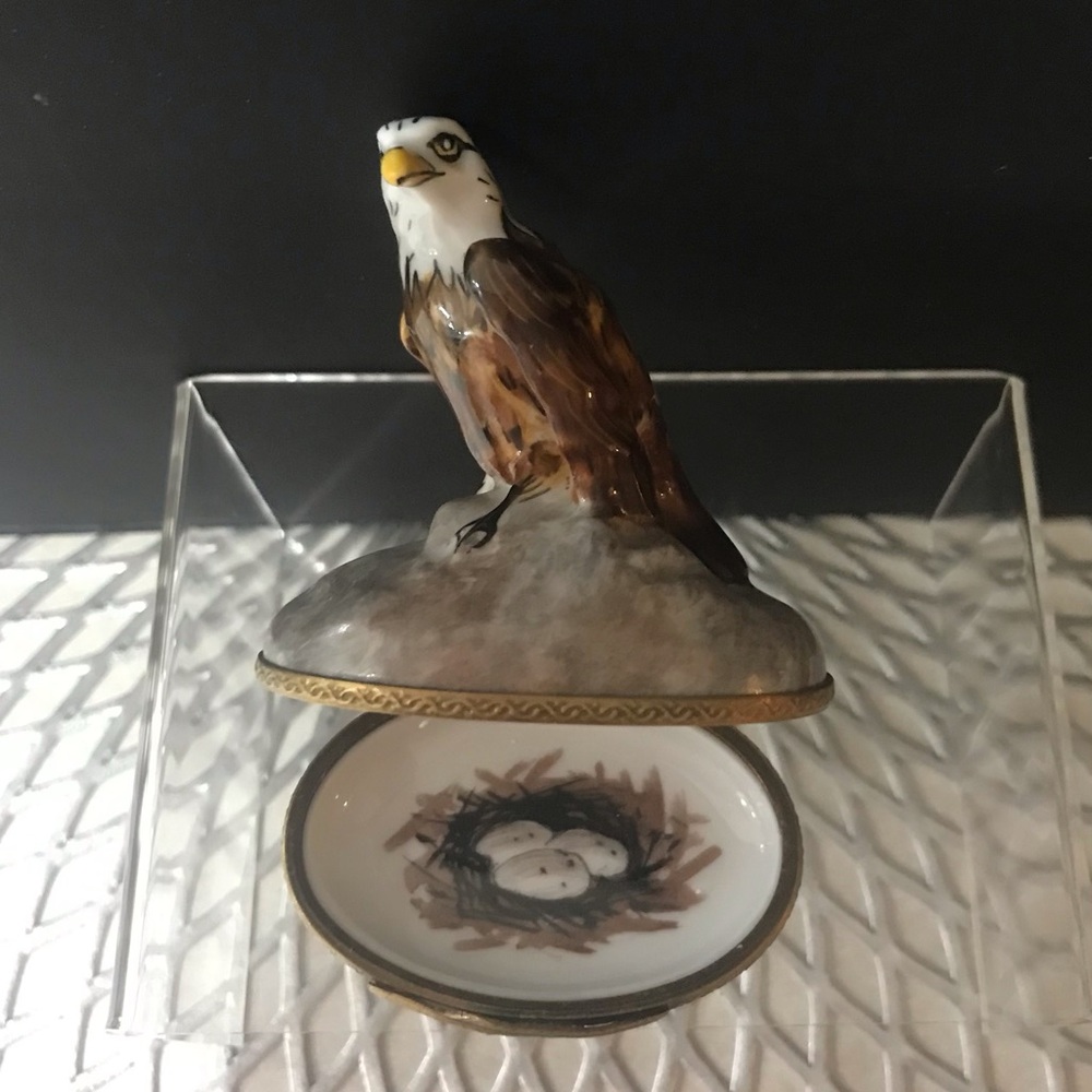Limoges Majestic Brown and White Eagle Trinket Box with nest